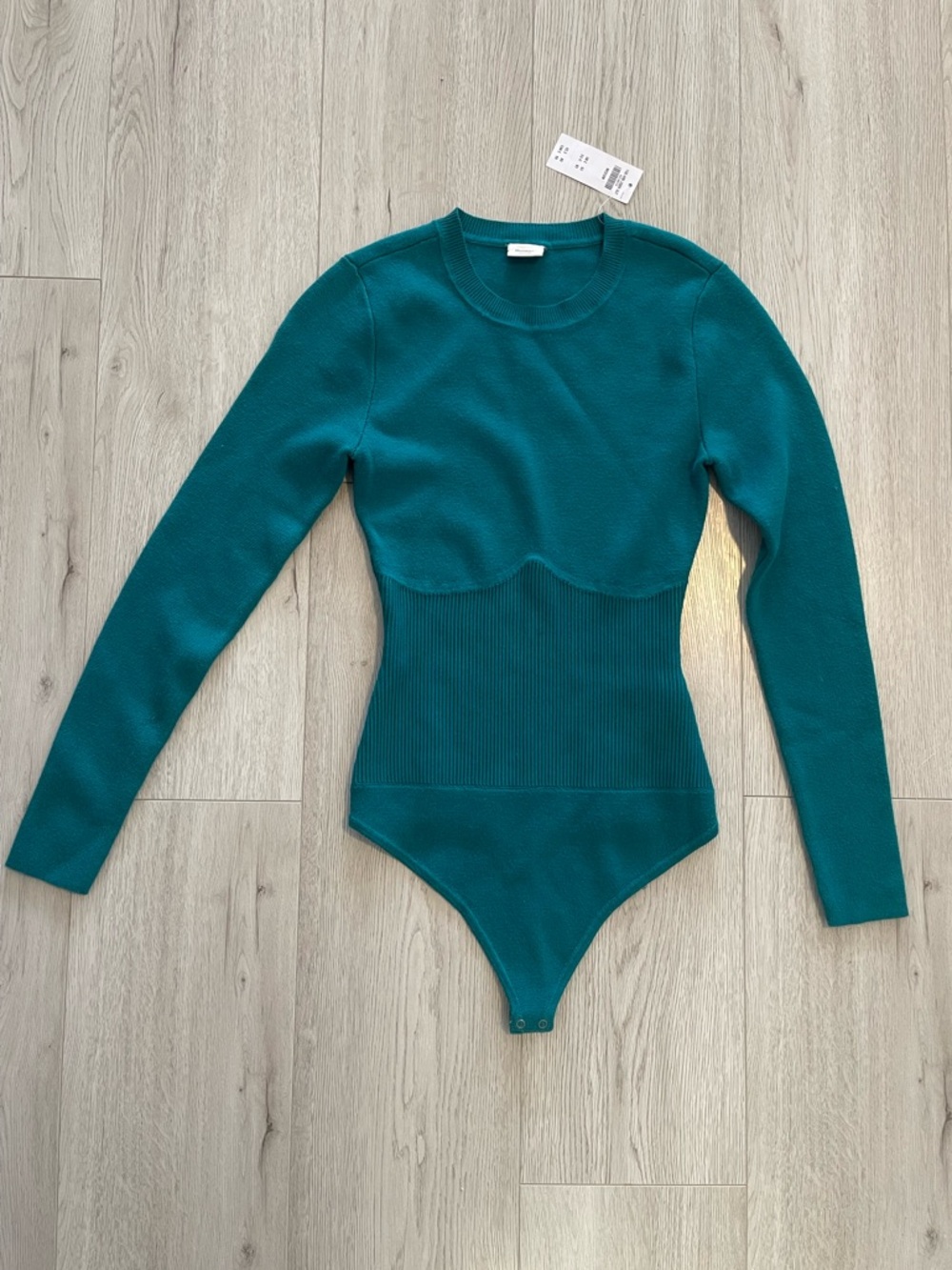 A&F Abercrombie & Fitch Ribbed Sweater Knit Long Sleeve Bodysuit - Teal Green